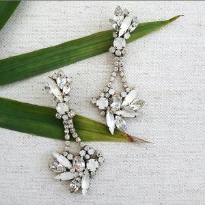 Erin Cole Bride, Crystal & Frosted Moonstone Earrings, Couture Chandeliers NWT